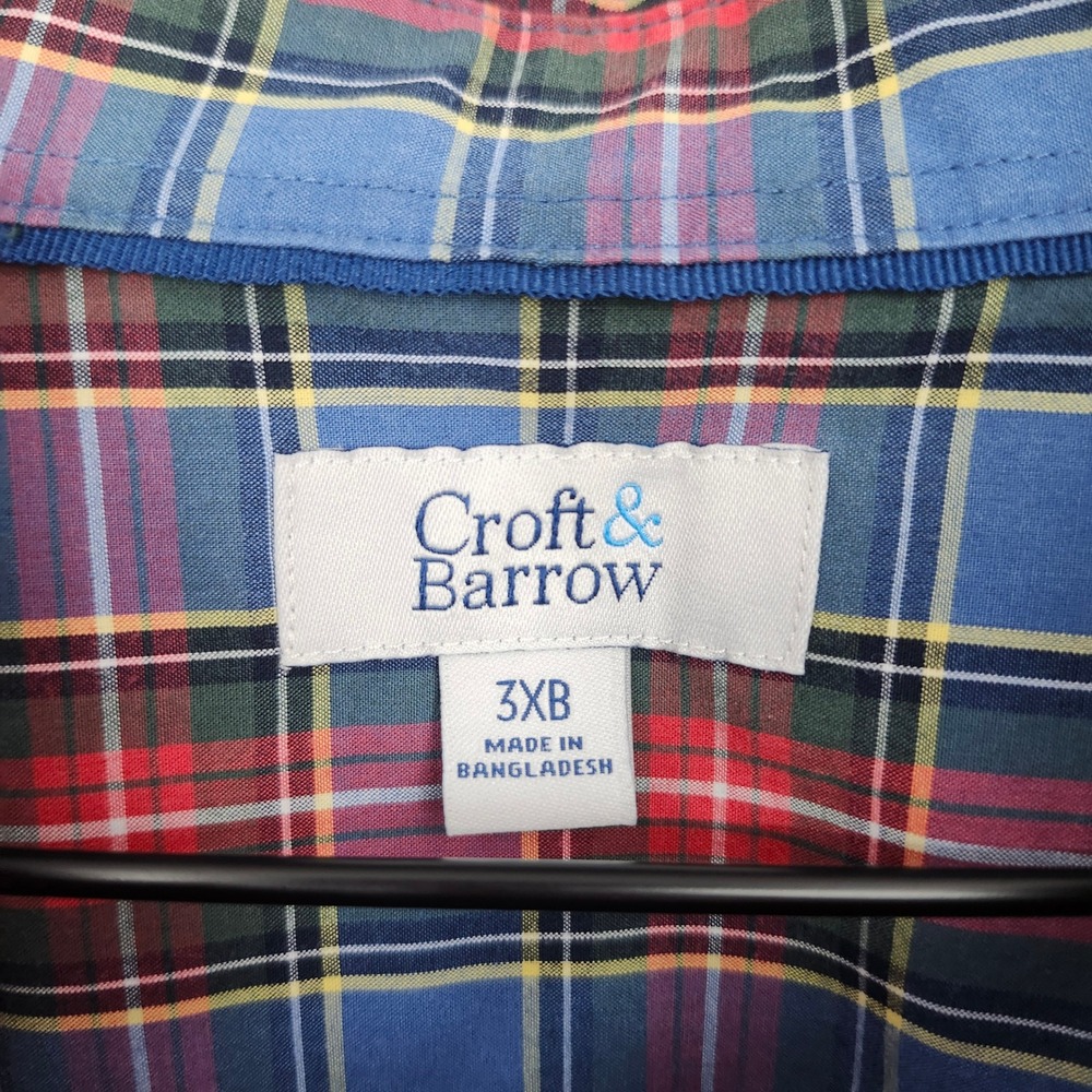 Croft & Barrow Mens Blue Red Plaid Button Down Shirt Size 3XB Casual Weekend - Picture 3 of 9